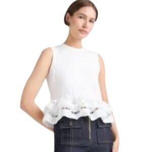 Cinq à Sept White Ruffle Tank Top